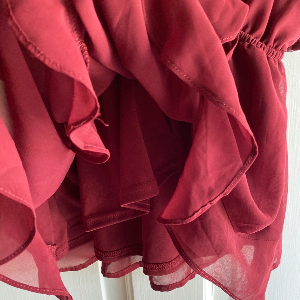 Francesca's Collections Burgundy Ruffle Top - Picture 6 of 8